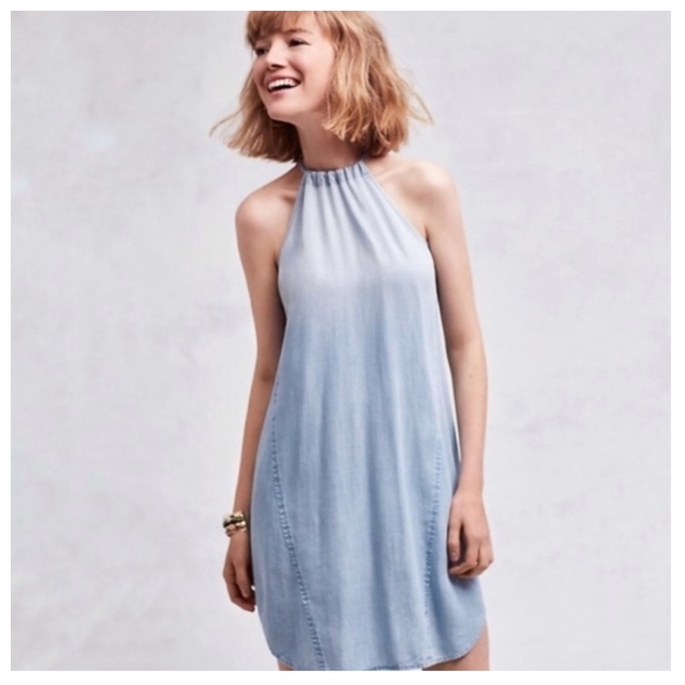 Anthropologie Cloth and Stone Chambray Blue Halter Dress in size Medium